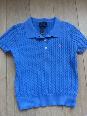 Polo by Ralph Lauren Blue Cable-Knit Polo with Pink Pony